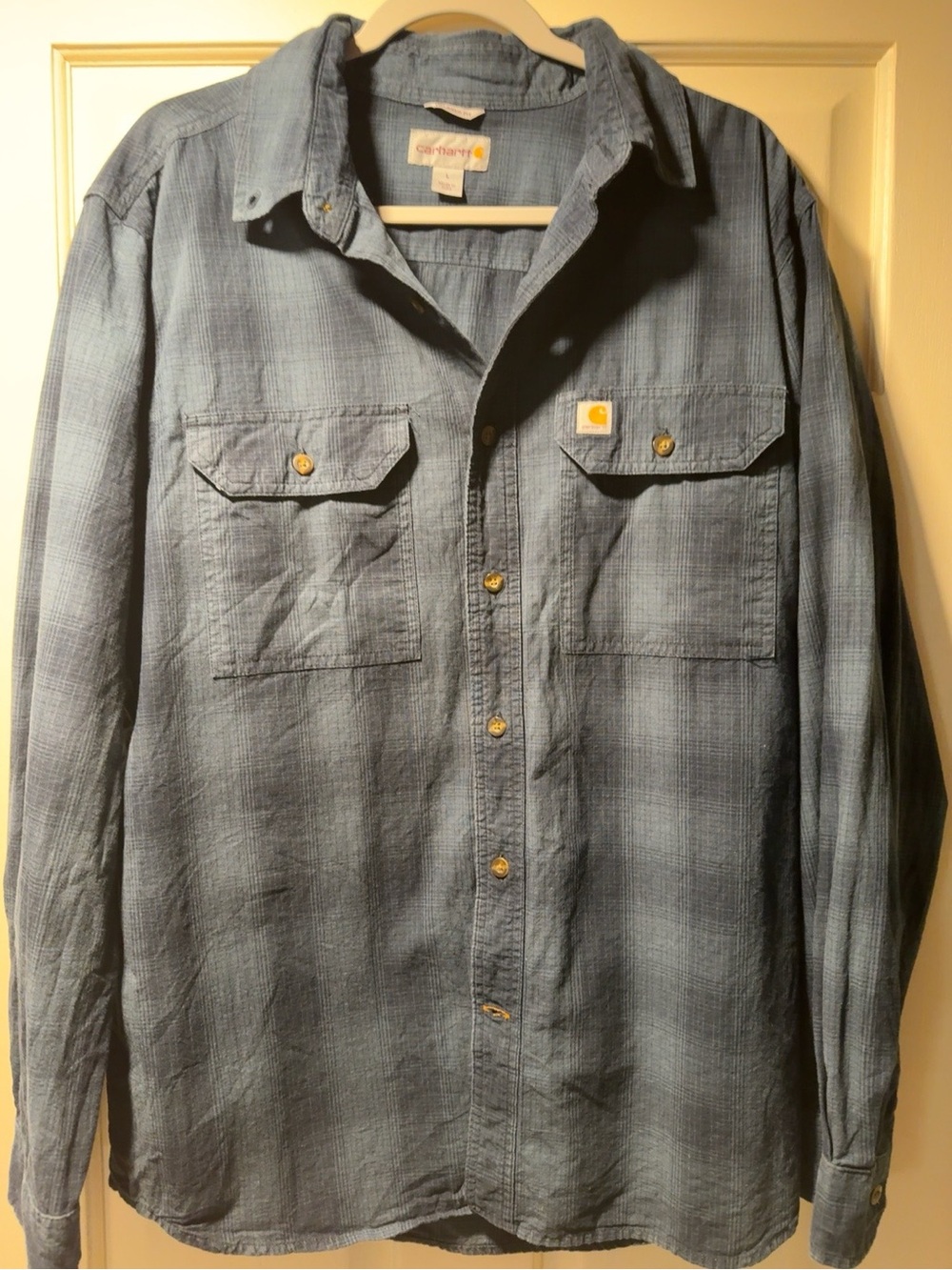 Carhartt Men’s Large Blue Plaid Button Front Work Shirt Long Sleeve